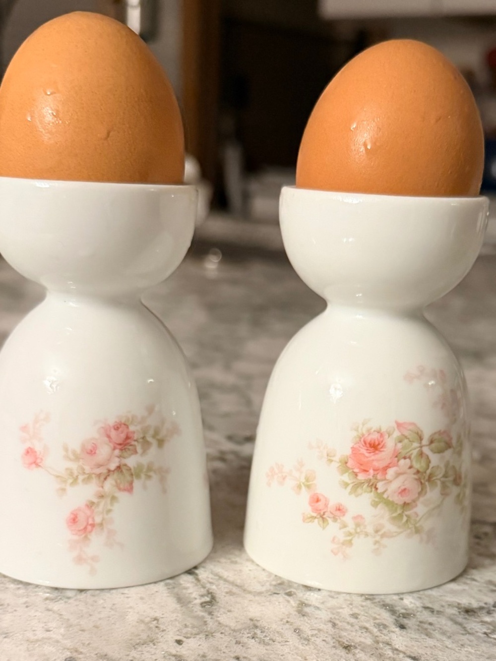 Antique Haviland Limoges Double Egg Cups Pair Pink Roses